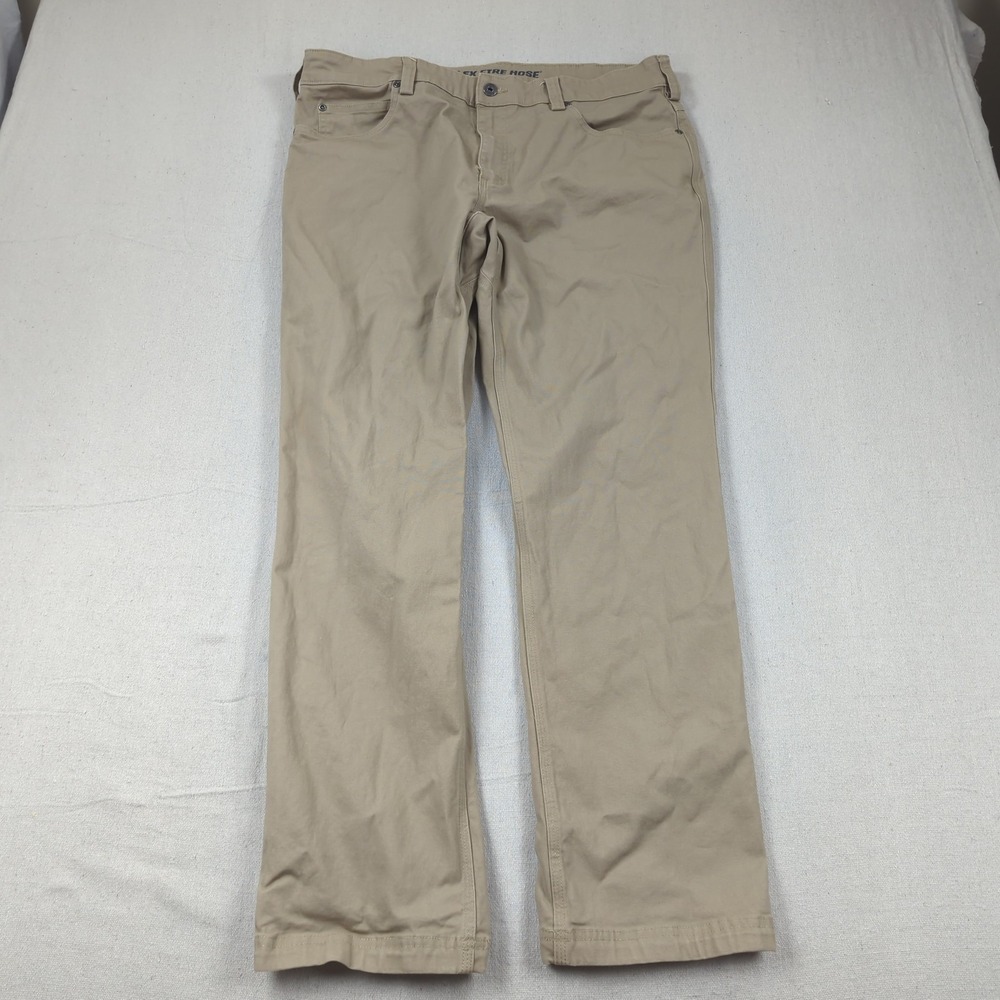 Duluth Pants Mens 38x32 Khaki Flex Fire Hose Work Slim Fit Straight Utility